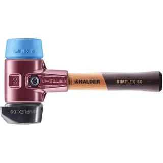 Halder Simplex Schonhammer - 60 mm Gummi schwarz / TPE-soft blau mit Standfuß kurzer Stiel mit Tempergussgehäuse und hochwertigem extra kurzen Holzstiel D=60 mm/Stielausführung=extra kurz | 3012.262