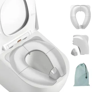 SURFOU Faltbarer Toilettensitz Kinder WC Sitz Aufsatz Unterwegs, Sitzverkleinerer Toilette Klositz für Kids, Toilettenaufsatz für Kind ab 1 2 3 4 Jahren, Reise Mobiler Baby Kindersitz Grau