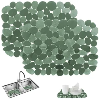 2 Stück Spülbeckeneinlage 30x40 cm,Kieselsteine Spülbeckenmatte,Spülmatte für Spülbecken,Schnell Abtropfende Spülbecken-Matte,PVC Spulbecken Schutzmatte,Waschbecken Matte für Geschirr,Glaswaren,Gemüse