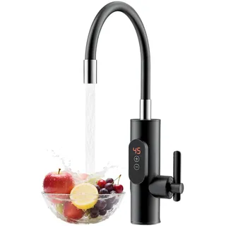 3300W Elektrischer Wasserhahn Durchlauferhitzer Edelstahl LCD Anzeige | 360° drehbar Edelstahl Armatur,LCD Temperaturanzeige, IPX4 wasserdicht Energieklasse A, für Küche Camping Wohnwagen