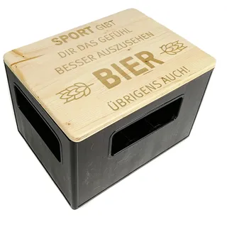 bierkasten-sitz Outdoor Hocker, Sitzauflage aus Holz für Getränkekisten - Sport und Bier im Einklang - gelasert - Sport gibt dir das Gefühl Besser auszusehen Bier übrigens auch!