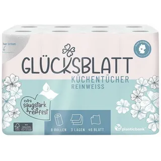 glücksblatt Küchenrollen reinweiß 3-lagig 8 Rollen
