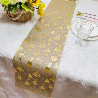 Tischläufer weihnachten, Tischläufer Abwaschbar, Tischläufer Leinenoptik, Tischläufer Gold mit Weihnachtsbaum Schneeflocke, Tischläufer Modern, Tischdeko für Weihnachten Hochzeit Geburtstage(28x275cm)
