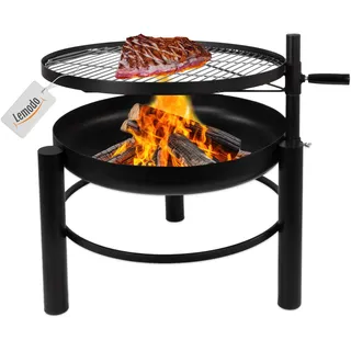 Lemodo Feuerschale mit Grill – Feuerstelle mit schwenkbarem und höhenverstellbarem Grillrost, stabile Feuerschale Stahl Ø 60 cm, Outdoor Grillfeuerstelle für Garten & Terrasse