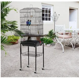 Käfig Voliere für Vögel Papageien Unzertrennliche Nymphensittiche Sittiche mit aufklappbarem Dach zum Aufhängen aus Metall mit Rollwagen Voliere für Vögel