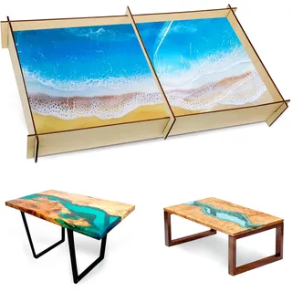 Große Harzformen Silikon, 24 "x 11,8" rechteckige Epoxidharzformen, Tablett Epoxidform Silikon mit Holzrahmen für Charcuterie Board, Flussharz-Couchtisch, DIY-Kunst, Heimdekoration...