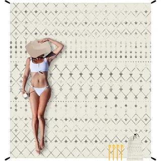 Picknickdecke wasserdicht Sandfrei Stranddecke, Leicht und Tragbar Campingdecke, Coonoor, Waschbare Picknickdecke für Outdoor beige|schwarz 180 cm x 200 cm