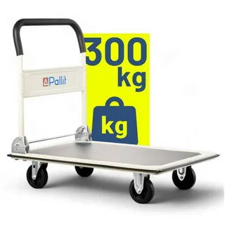 Pallit Transportwagen Schiebebügelwagen CARRY, (300kg Tragkraft, lenkbarer Wagen mit Rollen), Rollwagen mit Anti-Rutsch-Beschichtung als Lastenwagen, Plattformwagen weiß