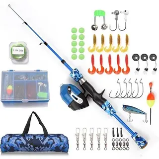 Angelset Kinder Teleskop Angelrute Köder Set Tragbar mit Tasche 1,5m