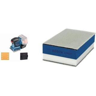 Bosch Professional 06019D0200 18V System Akku Schwingschleifer GSS 18V-10 (Schwingkreis-Ø: 1,6 mm, ohne Akkus und Ladegerät, im Karton) + 1x Expert Dual Density Handschleifblock