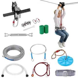 Vevor Zipline Seilrutsche, 30,48 m Seilbahn, Zip Line Kit bis 150 kg, Backyard Zip Line Kit mit Verbessertem Federbremssystem, Seilbahn für Garten (Nur für Teenager. Nicht für Erwachsene.)