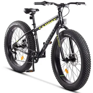 CARPAT SPORT Fatbike 26 Zoll Fat Tire 4.0 Hardtail MTB für Herren Damen und Jungen, 7 Gang Shimano, Kettenschaltung, Alu-Rahmen Fahrrad, Fat Bike Mountainbike schwarz