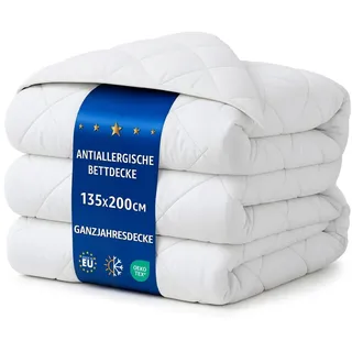 Amazinggirl Bettdecke 135x200 Ganzjahresbettdecke – Weiche atmungsaktive Steppbettdecke für Allergiker, kuschelige Decke mit Füllung, - Weiß