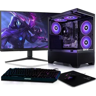BEASTCOM Q3 Gaming PC Set Komplett, AMD Ryzen 7 8X 4,60GHz 16 Threads, 4K Vega Radeon Grafik, 16GB 512GB SSD + Monitor LED 24" + Gaming Tastatur + Maus + Mauspad, WLAN, Win 11 Pro