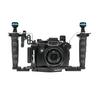 Nauticam Pro Set Unterwassergehäuse für Sony RX100 5 - NA-RX100V Pro Package (Inc. flexitray. right handle. two mounting balls. M14 vacuum valve. shutter extension)