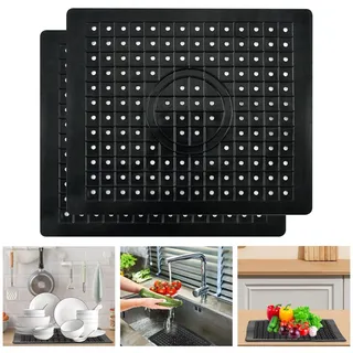 thirei 2 Stück Spülbeckeneinlage, Spülbeckenmatte Sink Mat, Spülbeckeneinlage Gummi, 31 x 26 cm, für Küche und Bad, Schwarz Spülmatte für Spülbecken