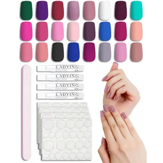 LADYING 24 Packs (576 PCS) Matt Eckig Nägel Zum Aufkleben Mittel,Hochwertig Kunstnägel Fake Nails Square,Farbig Press on Nails Set mit Nagelfeile,Fingernägel Künstliche Nägel für Frauen