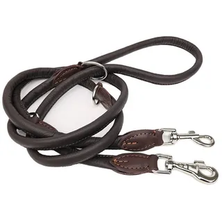 Luxus HUNDELEINE, Runde Leine, 220cm/12mm, Echt Leder+BRAUN, 3xVerstel (19-9-1562)