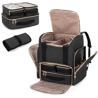 Luxja Kosmetikkoffer Rucksack, Make Up Tasche für Kometik, Kosmetik Organizer für Unterwegs, Damen Kosmetiktasche, Schwarz