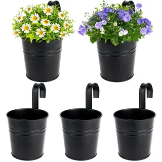 BOFUNX 5er Set Hängender Blumentopf Metall Vintage Style Balkon Hängetöpfe Blumentöpfe zum Aufhängen mit Haken Für Dekotation Balkon Draussen Innenwand Garten Wand(Ø 10/7cm, H 10cm)