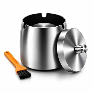 Aschenbecher mit Deckel – Aschenbecher für Draussen– Windgeschützter Sturmaschenbecher, Geruchsdicht – Ø 8 cm, Höhe 8 cm – für Balkon, Terrasse & Garten – Rostfrei für Innen- und Außenbereich