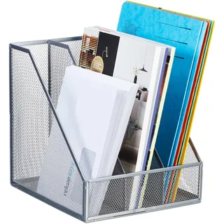 Relaxdays Stehsammler, A4, 3 Fächer, Mesh-Design, HBT: 26 x 24 x 26 cm, Büro & Home-Office, Stehordner, Metall, silber