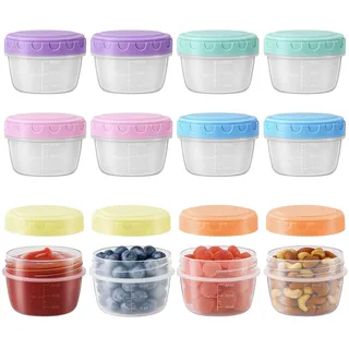 12 Stück Gefrierdosen Klein Kunststoff, 60ML Babybrei Einfrieren Behälter, Kleine Dosen mit Deckel Plastik, Frischhaltedosen mit Deckel für Snacks, Saucen, Babynahrung, Joghurt, Obst (6 Farben)