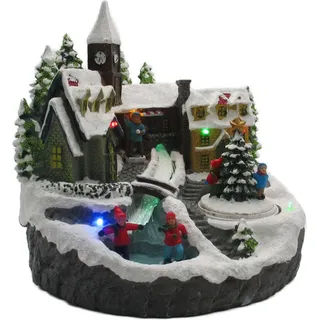 Bonetti LED Winterdorf mit drehendem Element, Weihnachtsdeko mit bunter Beleuchtung, detailgetreu gefertigt, Bachlauf mit Farbwechsel (Tanne)