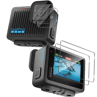 Aerku Schutzfolie für GoPro Hero 13 Black für Panzerglas Displayschutz, Kameraschutz Zubehör [2+2 Stück], Anti-Kratzen Panzerfolie Ultra-klar 9H Härte Kamera Schützen Displayschutzfolie