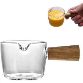 2 Transparente Mini-Milchkaffeekännchen, 50 Ml Transparentes Glaskännchen mit Holzgriff, Mini-Kaffee-Milchkännchen, Milchkaffee-Honigtopf, Lebensmittelsaucenspender, Gewürz-Ahornsirup-Tablett