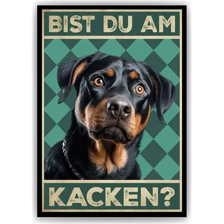 Rottweiler - Bist du am Kacken? Hunde Poster Badezimmer Gästebad Wandbild Klo Toilette Dekoration Lustiges Gäste-WC Bild DIN A4 – DIN A4 (21x29... - Schwarz
