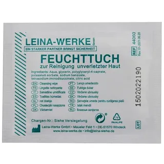 Erste Hilfe Material Leina Feuchttuch zur Reinigung unverletzter Haut, für Normen 13157 und 13169