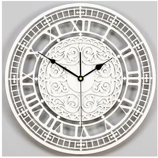 ORNAMENTI Wanduhr Große Wanduhr, holz, vintage, weiss und schwarz, ohne ticken, lautlos weiß 40 cm