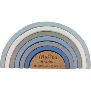 Geburtsgeschenk Regenbogen Blau I Geschenk zur Geburt I Graviert I Regenbogen mit Namen & Geburtsdaten I Personalisierte Babygeschenke Jungen