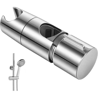 URAQT Universal Handbrause Halterung, Verstellbar Duschhalterung, 360° drehbar Brausehalter ohne Bohren | Duschbrausehalterung für Slide Bar 18-27 mm | Schieberklemme Bad Ersatz, Glänzend Chrome