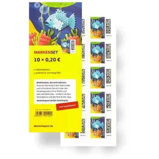 10 Stück 0,20 EUR 20 Cent postfrische selbstklebende Briefmarken | Frankaturware Markenset (Motiv: Zackenbarsch)