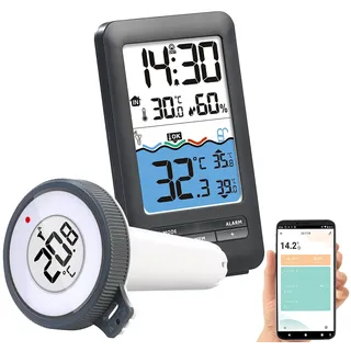 Infactory Smartes WLAN-Teich- & Poolthermometer, Funk-Empfänger, App, IP67