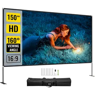 Vevor Projektion Leinwand mit Stand 381 cm (150") Tragbare Filmleinwand 16:9 Outdoor Indoor Projector Screen 347x201,9cm Mobile Beamer Leinwand 160° Betrachtungswinkel Geeignet für Heimkino Camping