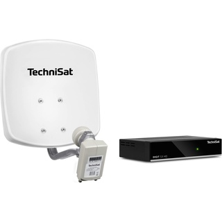 TechniSat DIGIDISH 33 – Satelliten-Schüssel Komplettset mit HD Receiver (33 cm Sat-Anlage mit Wandhalterung, Universal Twin-LNB für bis zu 2 Teilnehmer, 10 m Kabel und Sat-Receiver) weiß