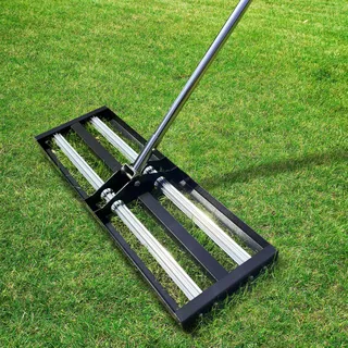 Nelyrho Rasen-Nivellierrechen mit Aluminiumrollen, Edelstahl, 102 x 25 cm, Nivellierwerkzeug, robuster Rasen-Nivellierer mit 203 cm verlängertem Griff, Hof-Nivellierrechen für Garten, Golf, Rasen,