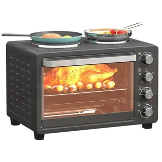 Homcom Minibackofen 28l 2600 W schwarz inkl. Backblech + Grillrost + Krümelblech + Warmhalteplatten