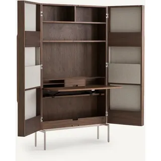 Am.pm Schreibtischschrank Omid, Nussbaum, Stoff Und Nickel Satiniert Dunkles Nussholz/Leinenholz 