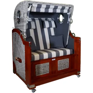 Strandkorb Mahagoni grau / weiß 2 Sitzer