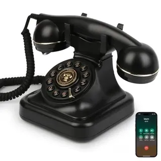 Sangyn Bluetooth Retro Telefon mit Sprachassistent – Bluetooth Festnetztelefon & Handy‐Verbindung für Android & iOS, Drahtloses Retro Home Phone mit Freisprecher, Lautstärkeregelung & USB‐Akku,Schwarz