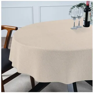 ANRO Tischdecke Premium Stoff-Tischtuch mit Beschichtung Tischwäsche Stoff-Tischdecke, Premium TEFLON und 2-Fache Acryl Beschichtung beige Oval | 140 cm x 260 cm