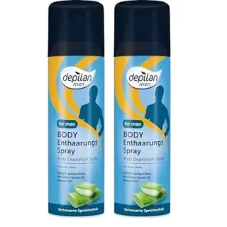 Depilan · For Men Body Enthaarungsspray/Enthaarungscreme zum Aufsprühen für den Mann/Männer · Enthaart den gesamten Körper: Rücken, Brust, Arme, Beine, Achseln und mehr · 1 x 200ml (Packung mit 2)