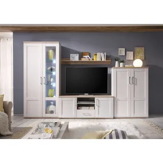 HBZ Wohnwand ROMANCE, Sibiu Lärche Dekor - Eiche Sanremo Dekor - 4-teilig - LED-Beleuchtung