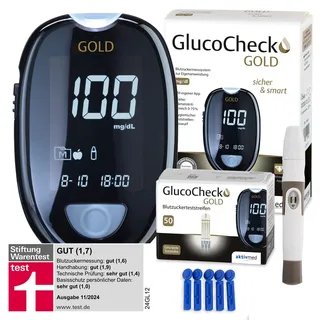 GlucoCheck GOLD Blutzuckermessgerät-Set mg/dl mit 60 Blutzuckerteststreifen