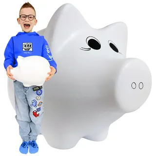 Keramik Spardose großes Sparschwein XL – traditionelle, große Schweinchen-Sparbüchse ohne Öffnung zum Zerschlagen, handbemalt, hergestellt in Polen, Geschenk für Kinder & Erwachsene