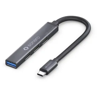 Sonero USB-Hub, USB-Verteiler, 4-Port, 1x USB 3.2 mit 5 GB-s, 3X 2.0 480 MB-s, USB-C Stecker, Ultra Slim, Space Grey, 1, 00m, S-UH110-010